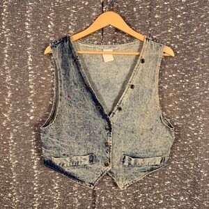 Vintage C.C.N' Company Acid Wash Studded Denim Vest Western Biker Women's Medium